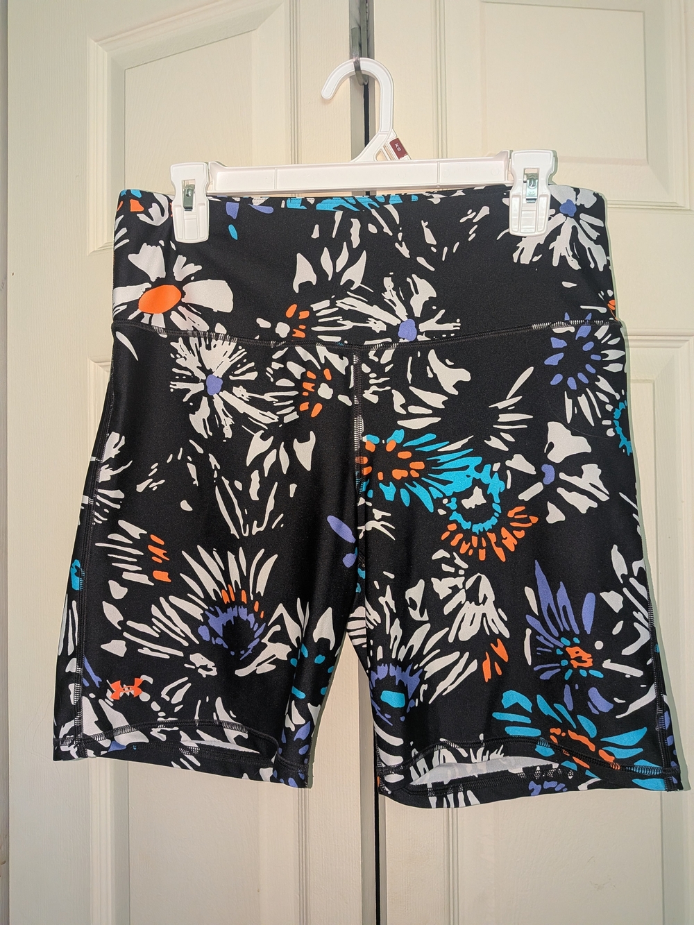 Under Armour Black Floral Bike Shorts with Blue & Orange Accents